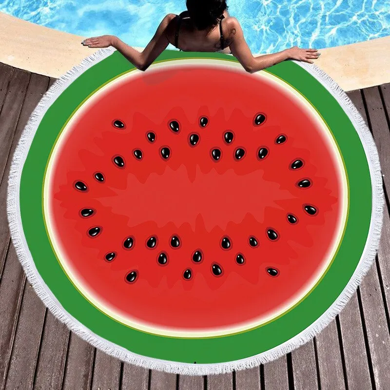 Fruit Summer Watermelon Orange Kiwi Beach Bath Towel Round Sea Blanket Kawaii Yoga Carpet Picnic Mat Absorbent Manteau Cloak