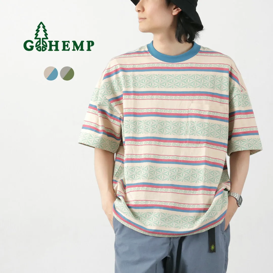 GOHEMP / Wide Slit T-Shirt Hemp Leaf Jacquard