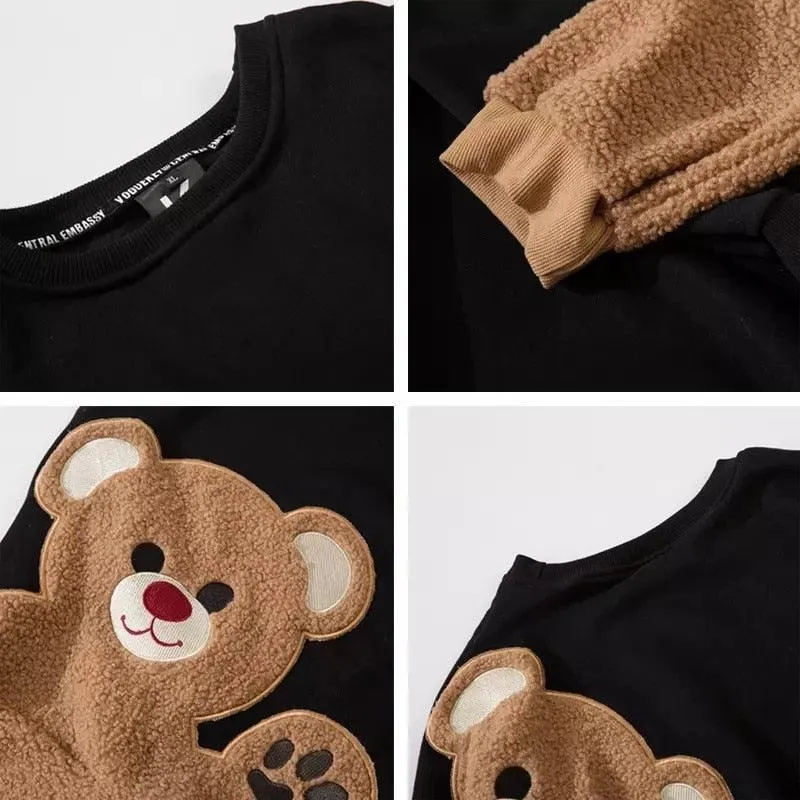 Harajuku Pullover Cartoon Bear Sweatshirt - Cute Long Sleeve Top