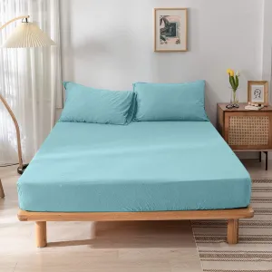 High Quality Blue Cotton Jersey Single 3 Piece Fitted Sheet Set 90x190 25cm with Deep Pockets and 2 Pillow Case