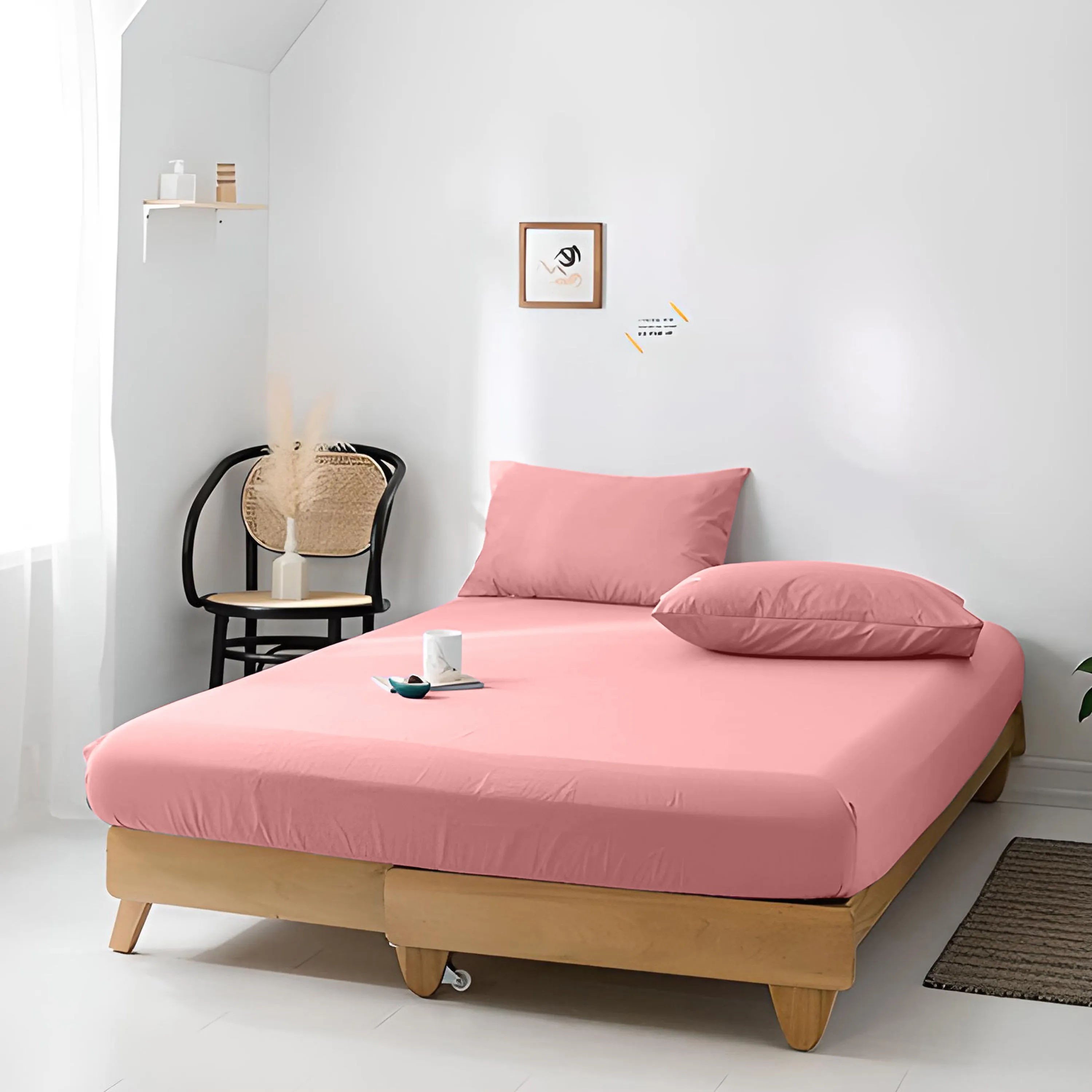 High Quality Pink Cotton Jersey Twin 3 Piece Fitted Sheet Set 160x200 30cm with Deep Pockets and 2 Pillow Case