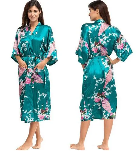 Hot Sale Blue Female Silk Rayon Robes Gown Kimono Yukata Chinese Women Sexy Lingerie Sleepwear Plus Size S M L XL XXL XXXL A-046