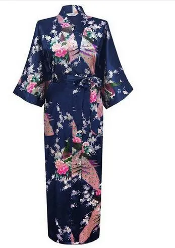 Hot Sale Blue Female Silk Rayon Robes Gown Kimono Yukata Chinese Women Sexy Lingerie Sleepwear Plus Size S M L XL XXL XXXL A-046