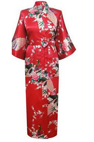 Hot Sale Blue Female Silk Rayon Robes Gown Kimono Yukata Chinese Women Sexy Lingerie Sleepwear Plus Size S M L XL XXL XXXL A-046