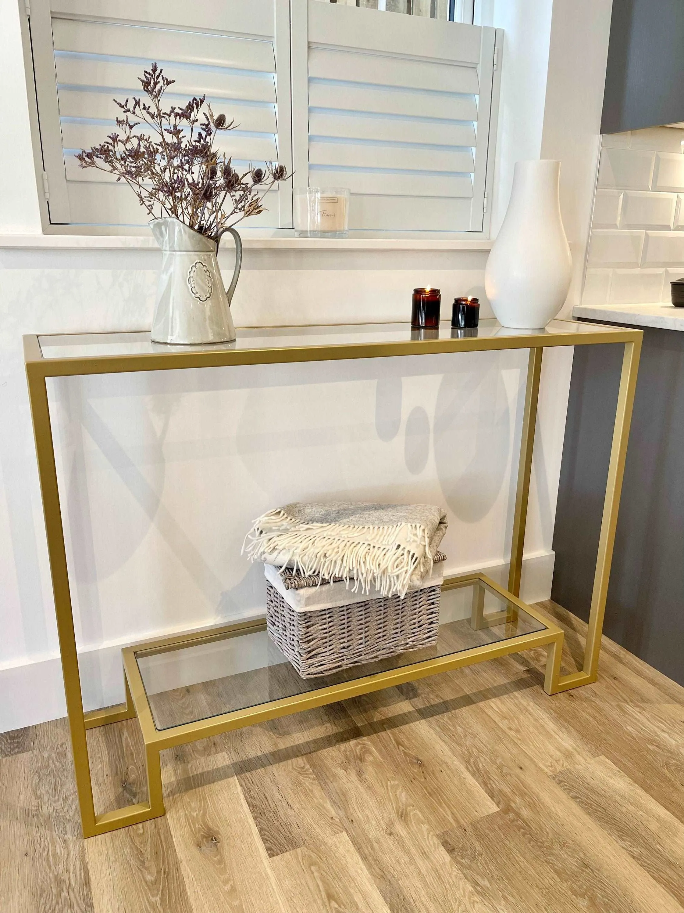 Hudson Glass Metal Console Table - Gold