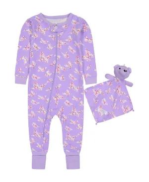 Infant Girls Butterfly Blossom Zip-Front Coverall Pajama