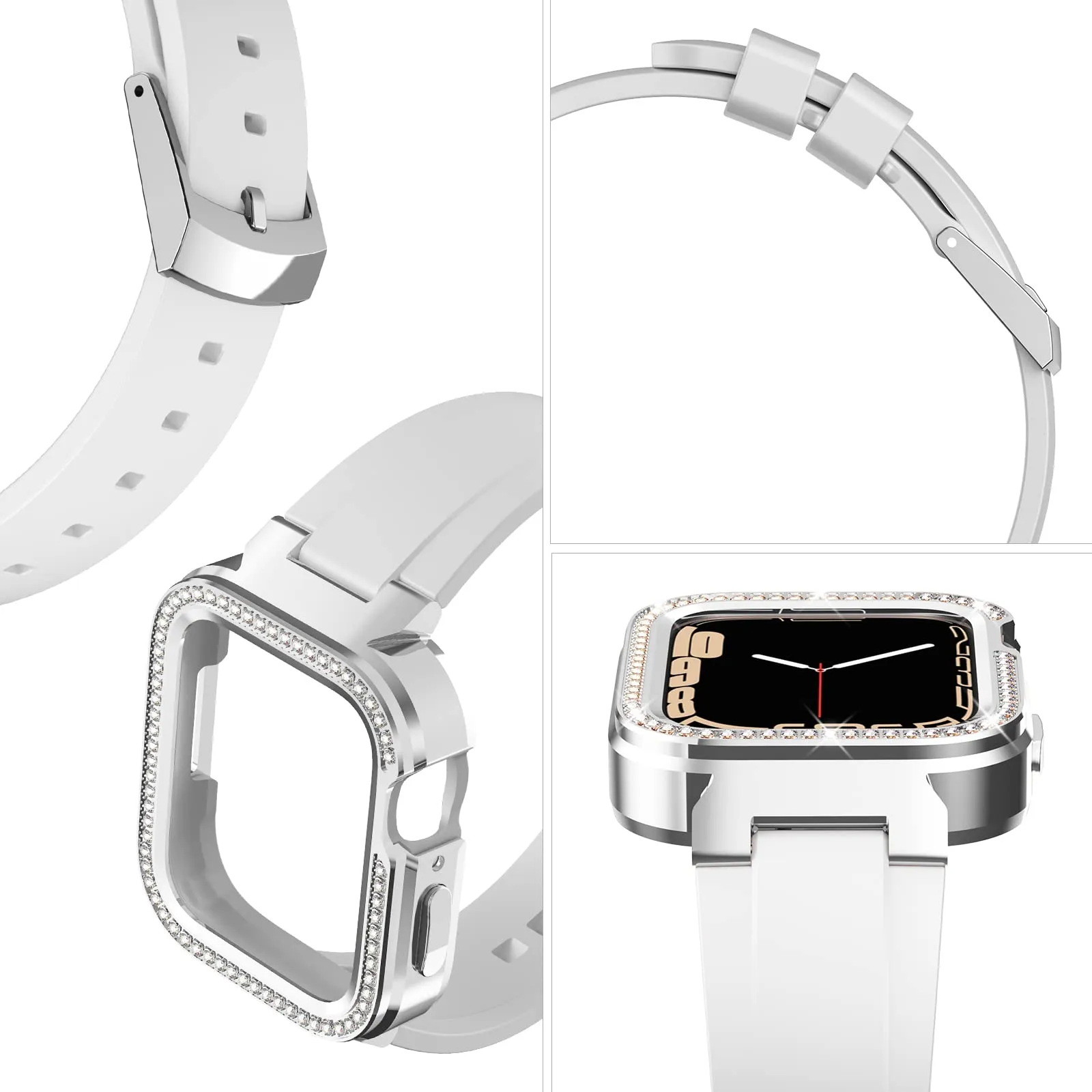 KINGXBAR Starry Bling Diamond Metal Cover & Adjustable TPU Bands for Apple Watch