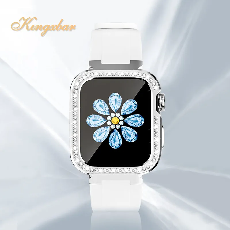 KINGXBAR Starry Bling Diamond Metal Cover & Adjustable TPU Bands for Apple Watch