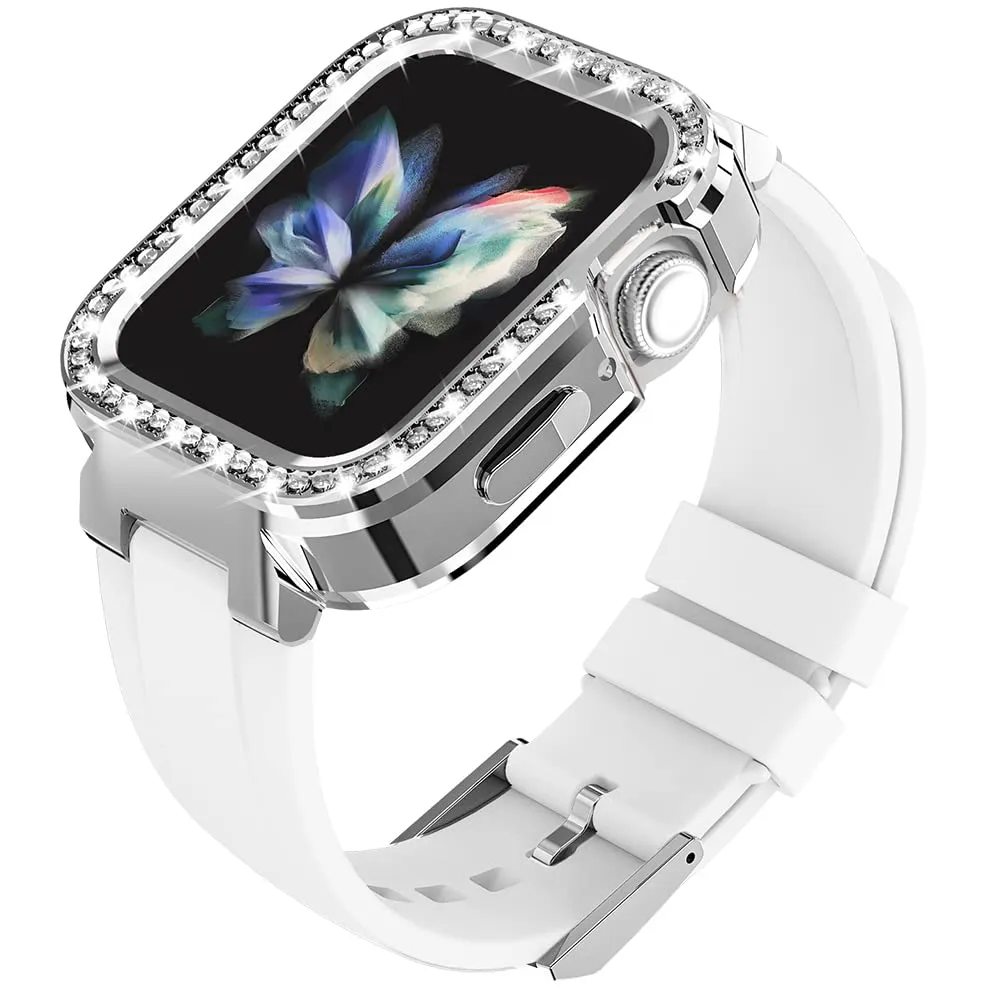 KINGXBAR Starry Bling Diamond Metal Cover & Adjustable TPU Bands for Apple Watch