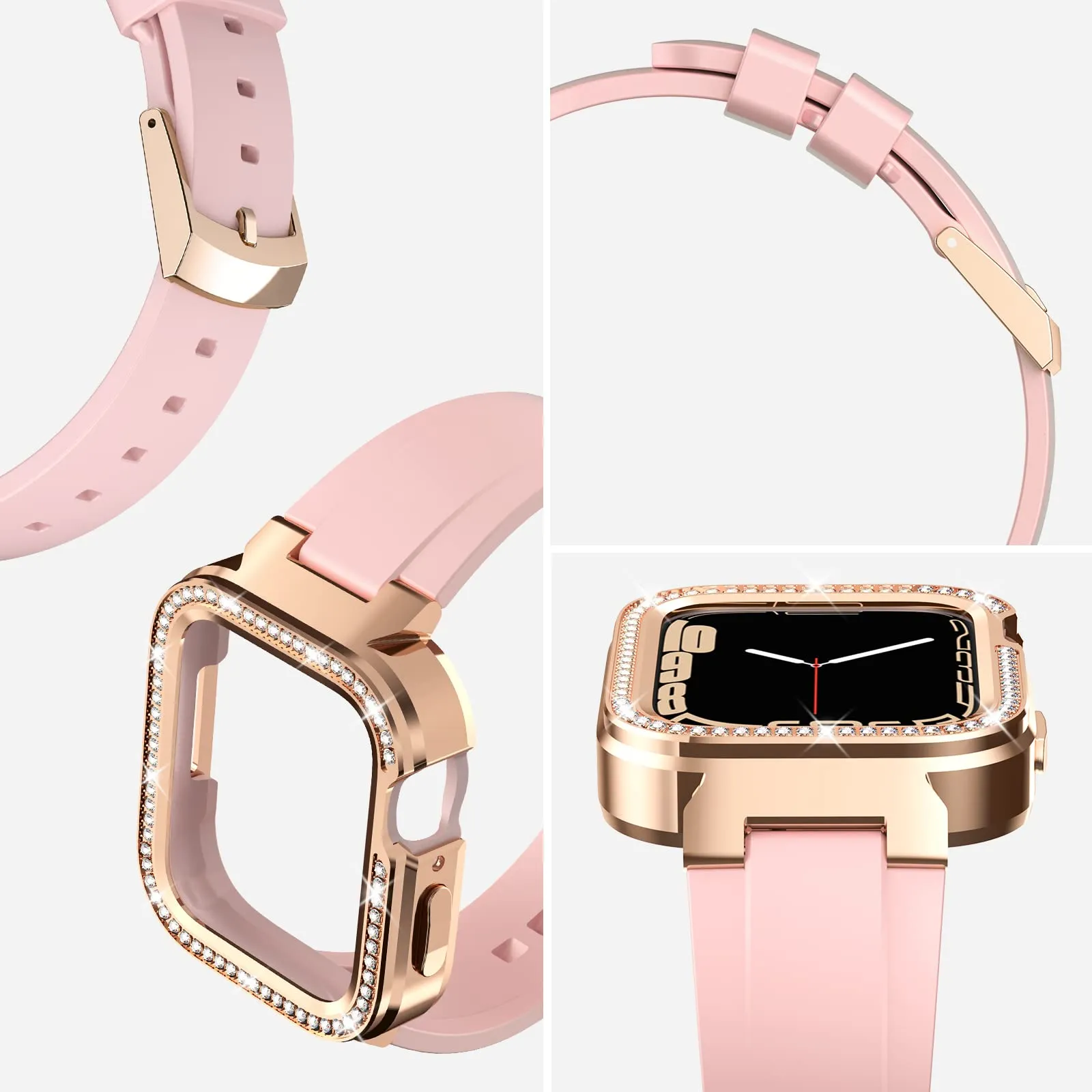 KINGXBAR Starry Bling Diamond Metal Cover & Adjustable TPU Bands for Apple Watch