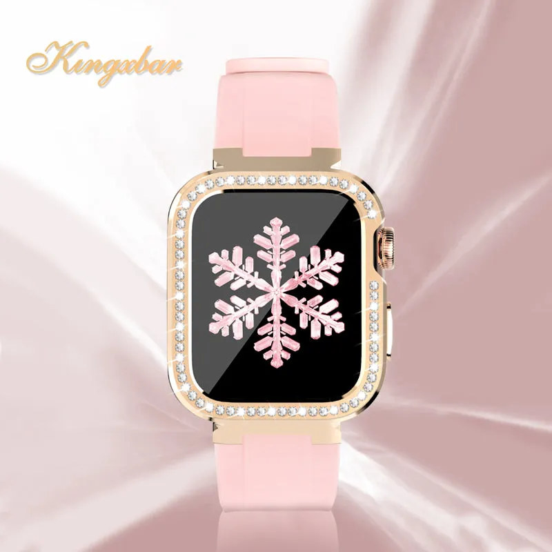 KINGXBAR Starry Bling Diamond Metal Cover & Adjustable TPU Bands for Apple Watch