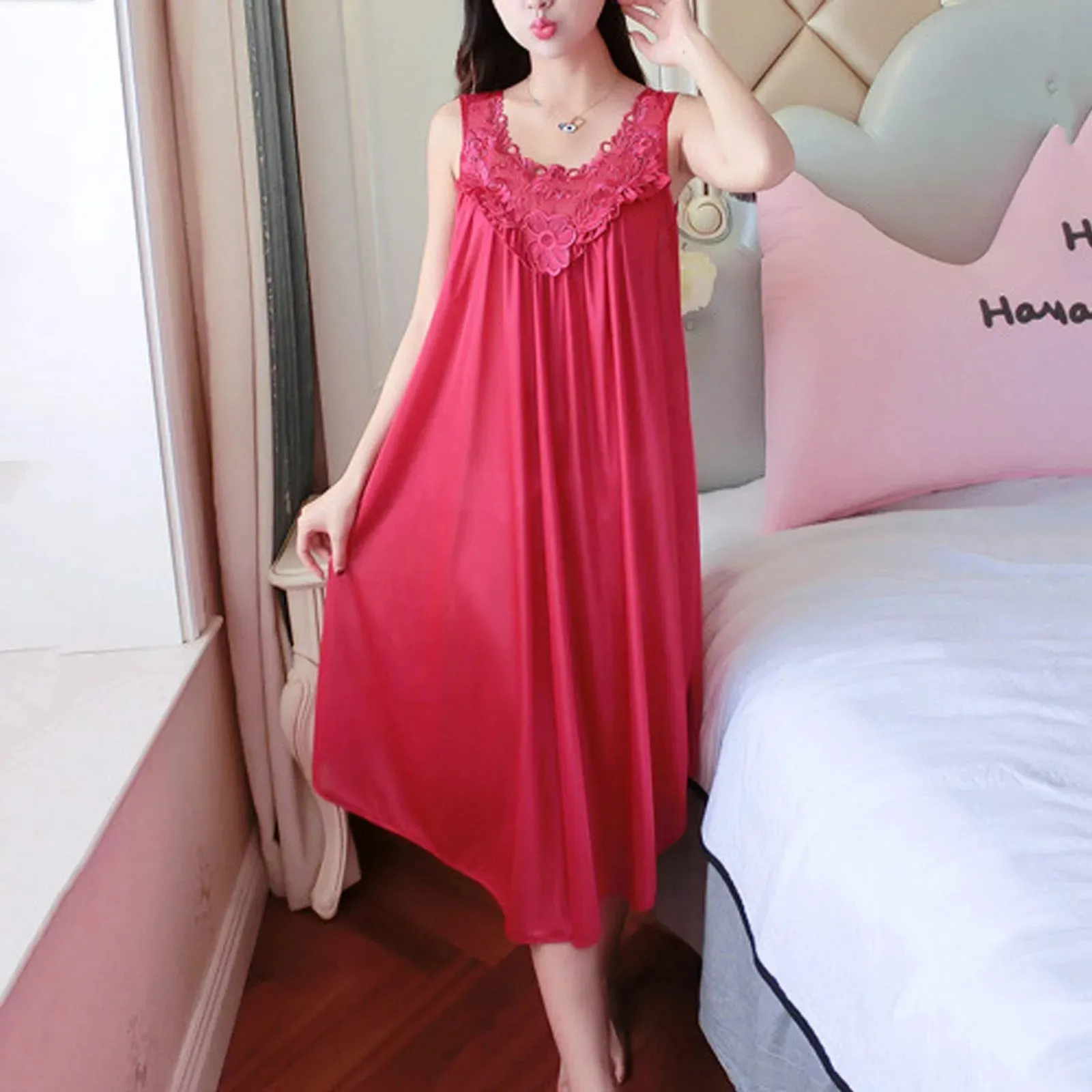 Large Sexy Night Dress Ice Silk Satin Sleepwear Female Nightgown Women Breathable Sleeping Pajamas Dresses Plus Size Night Shirt