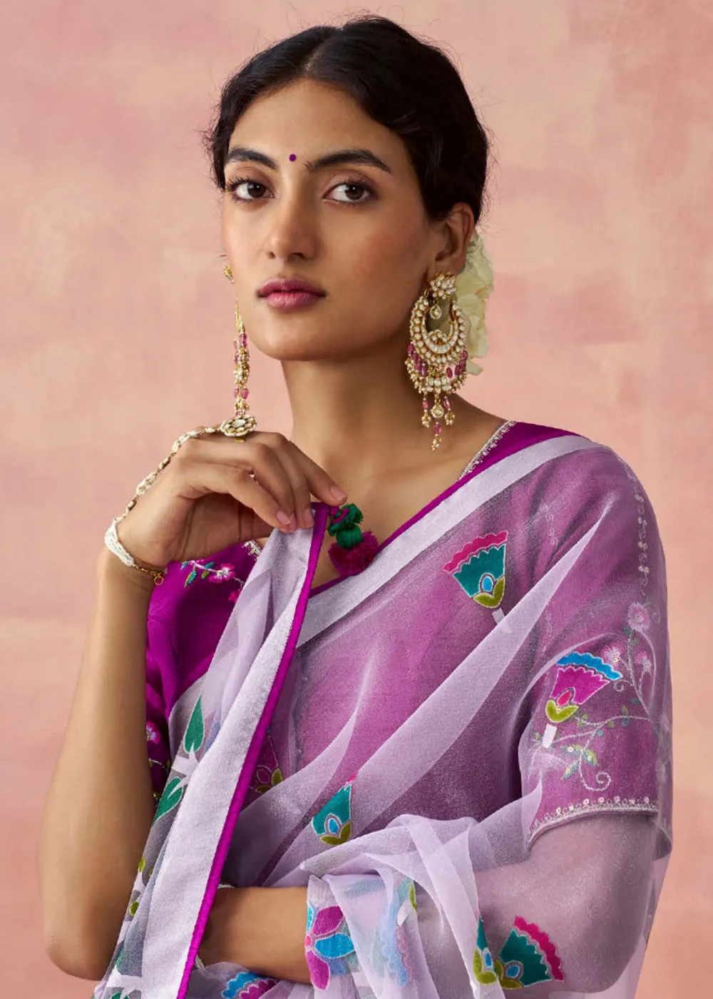 Lavender Soft Brasso Organza Printed Festive Classic Saree