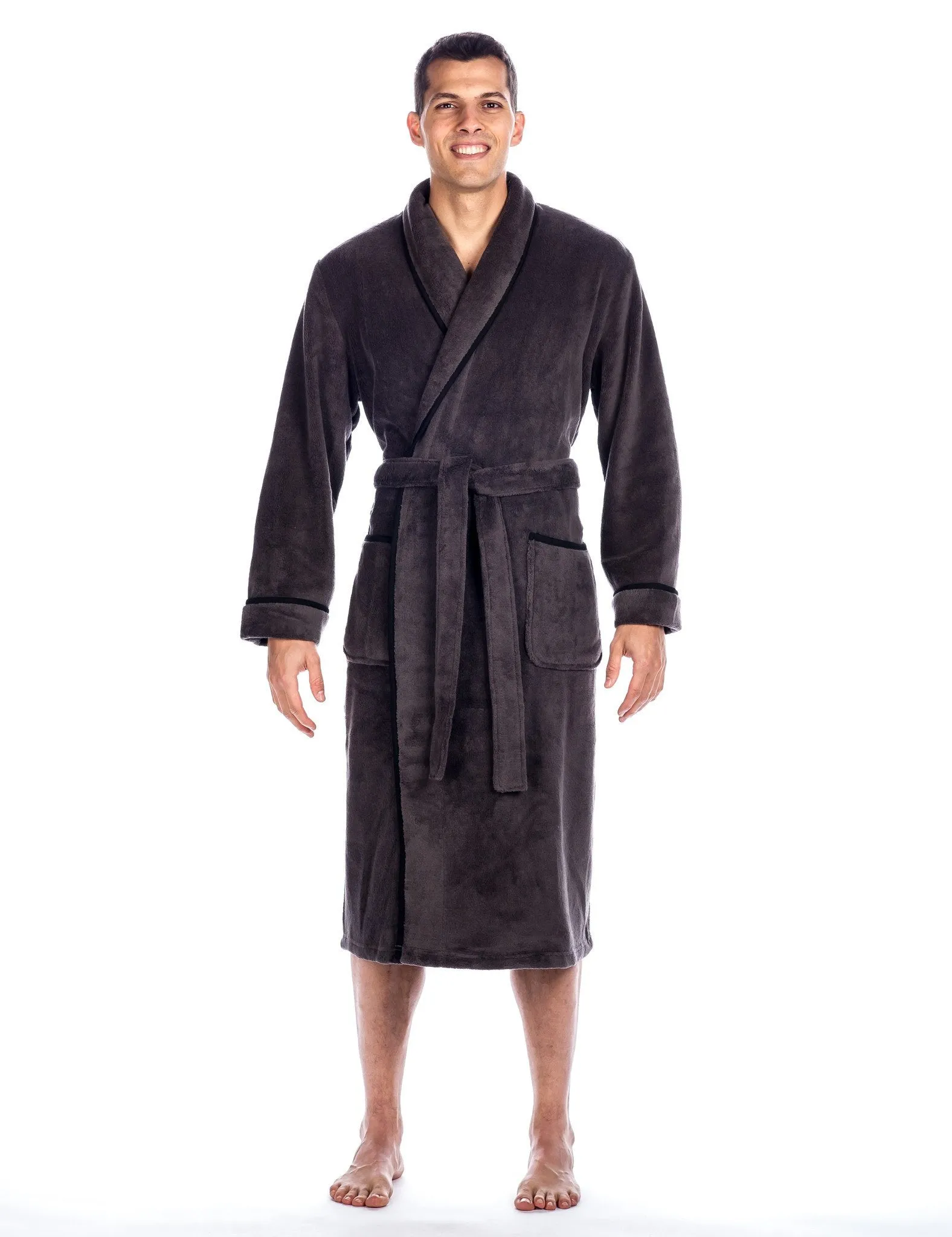 Luxurious Noble Mount Men's Coral Fleece Plush Robe with Shawl Collar - Soft, Warm, and Cozy Full-Length Bathrobe with Pockets and Tie Belt