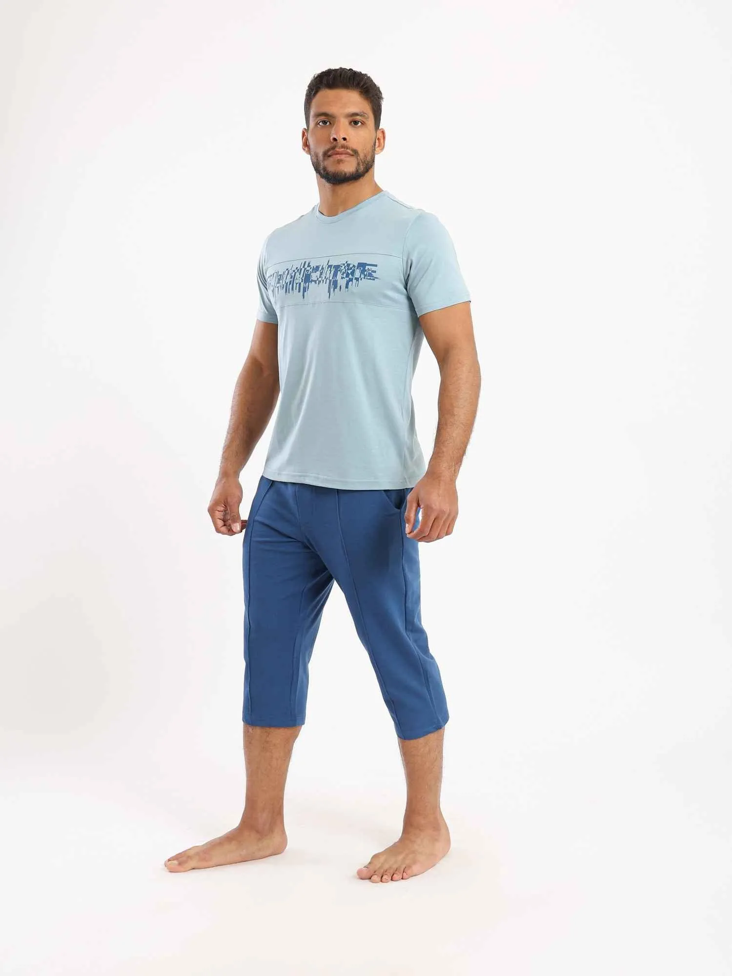 Men's Summer Pajama Set, Pantacourt & T-Shirt