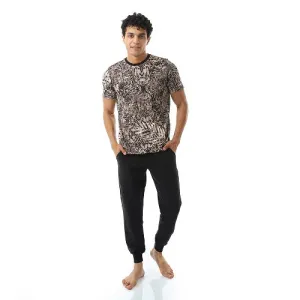 Men's Summer Pajmas, Plaid T-Shirt With Black Sweatpants, Stylish and Comfortable Casual Wear