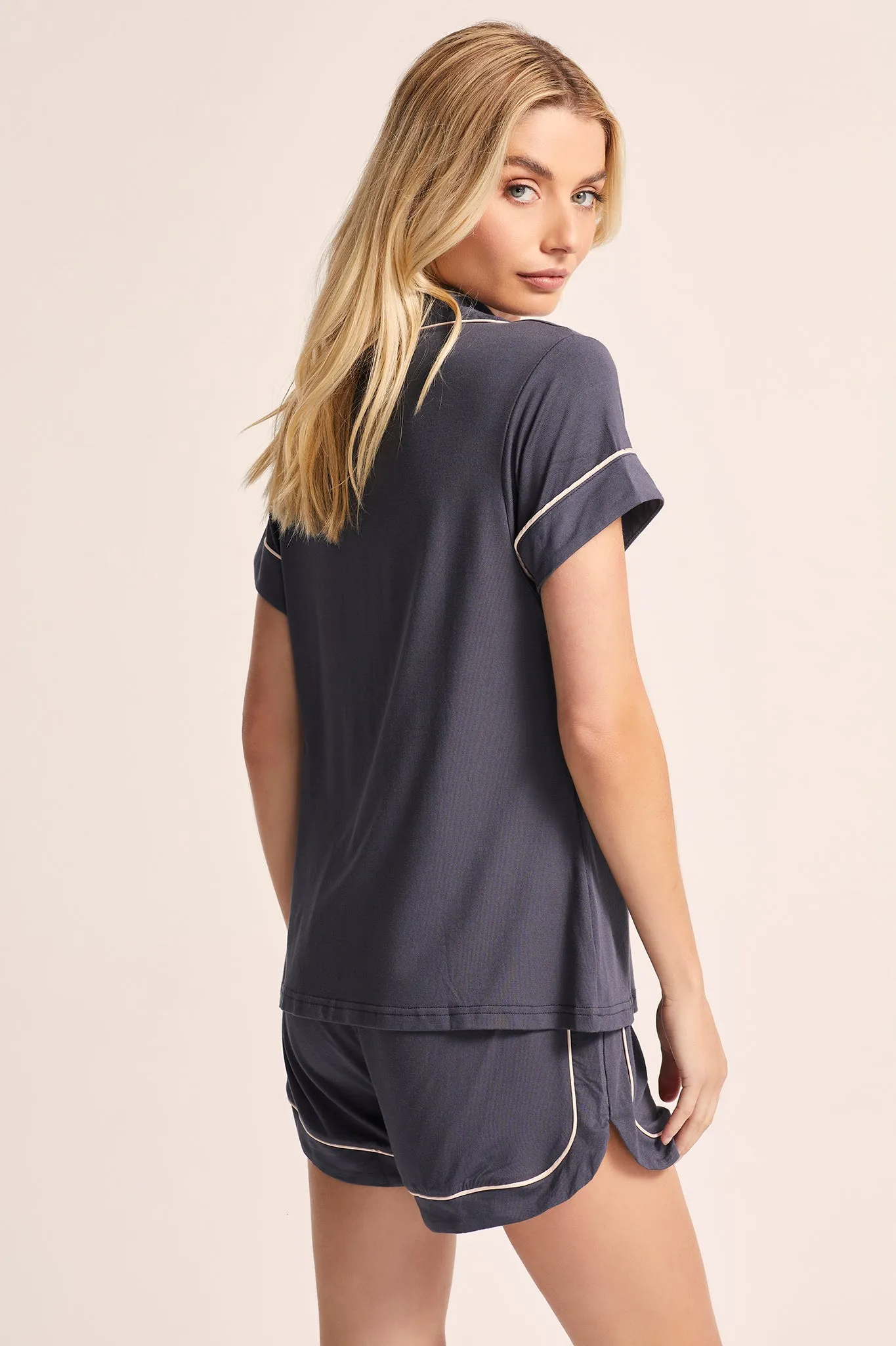 Petra Tencel™ Pyjama Set - Charcoal with Blush Piping