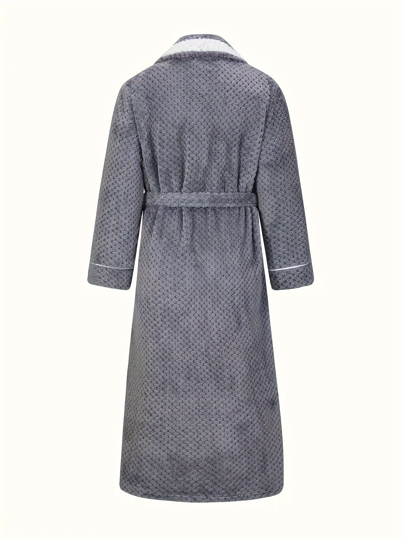 Plus Size Cozy Flannel Robe - Soft, Warm, Long Sleeve, Contrast Pipping, Thick, Casual Loungewear for Fall and Winter Nights - Ideal for Relaxation and Sleep