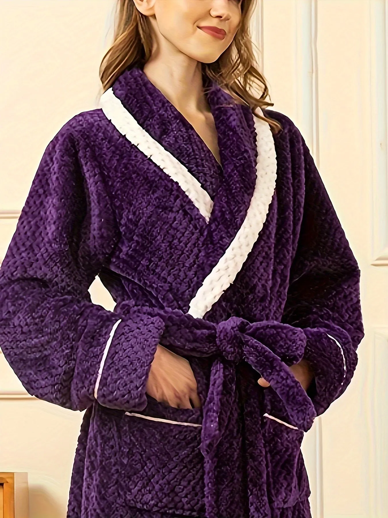 Plus Size Cozy Flannel Robe - Soft, Warm, Long Sleeve, Contrast Pipping, Thick, Casual Loungewear for Fall and Winter Nights - Ideal for Relaxation and Sleep