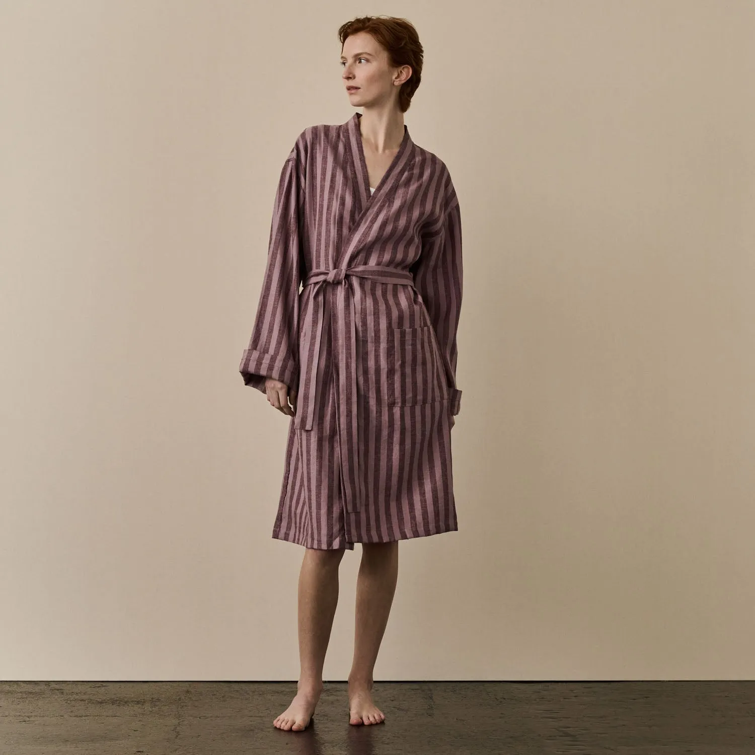 Port & Woodrose Striped Linen Robe