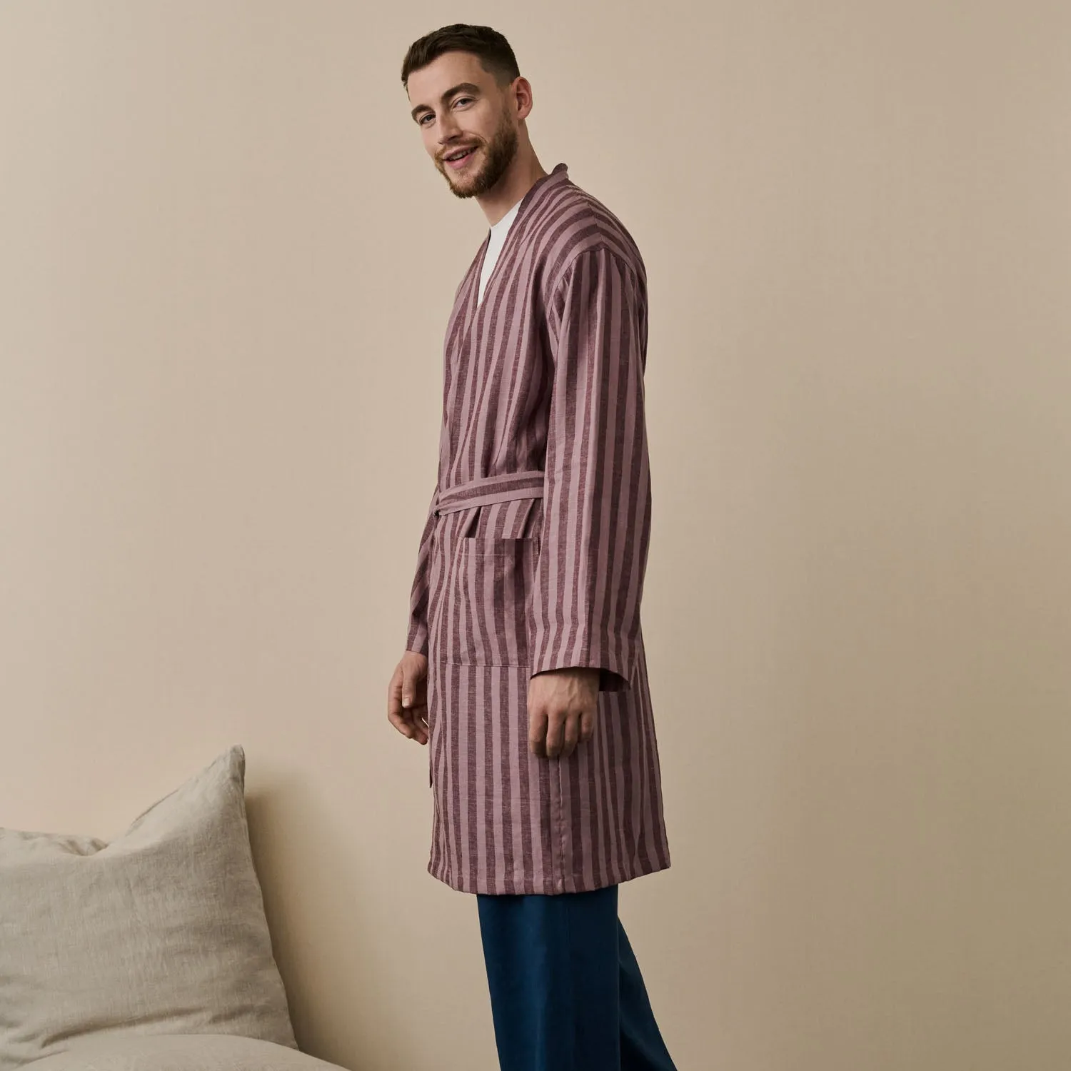 Port & Woodrose Striped Linen Robe