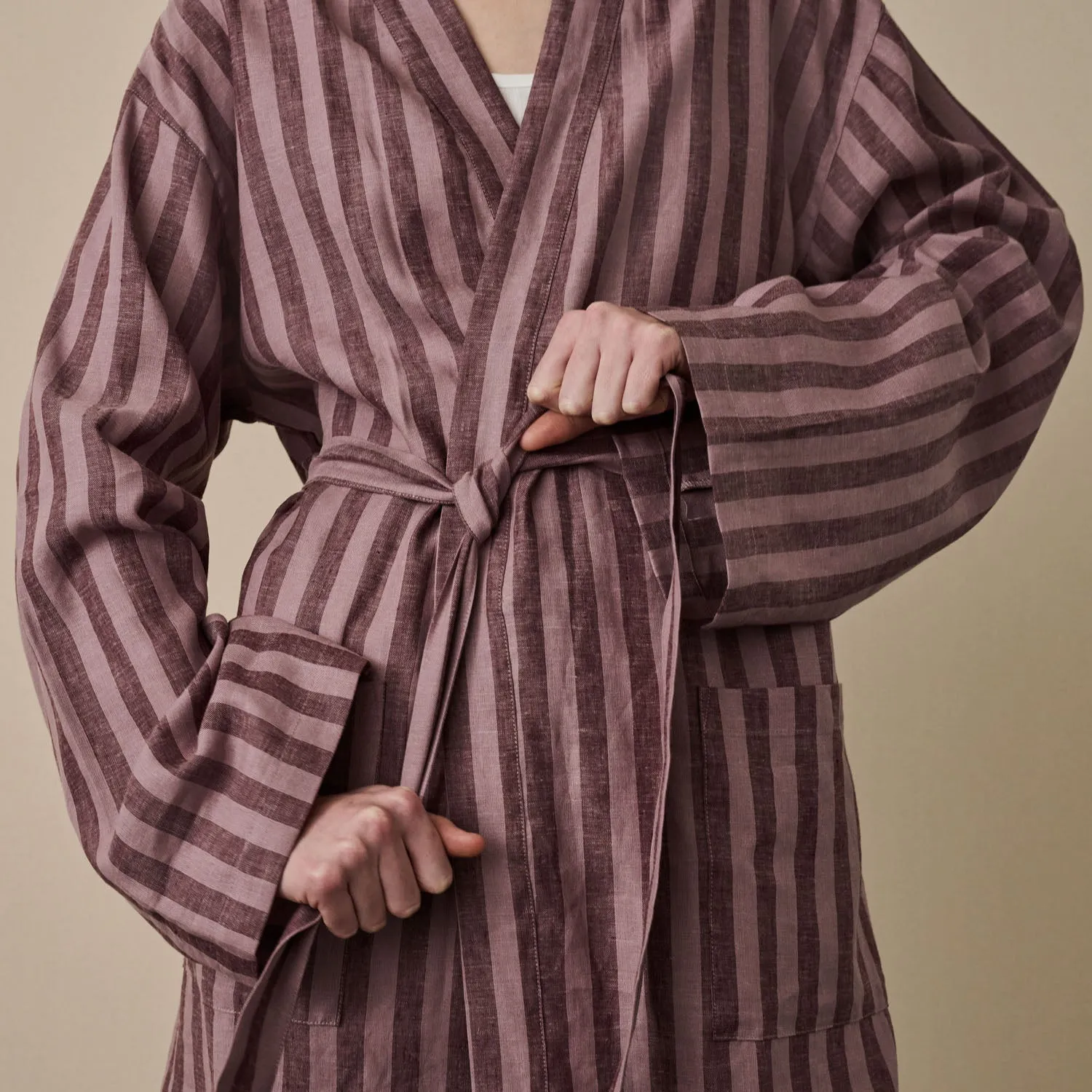 Port & Woodrose Striped Linen Robe