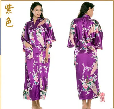 RB015 Satin Robes for Brides Wedding Robe Sleepwear Silk Pijama Casual Bathrobe Animal Rayon Long Nightgown Women Kimono XXXL