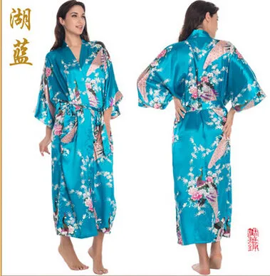 RB015 Satin Robes for Brides Wedding Robe Sleepwear Silk Pijama Casual Bathrobe Animal Rayon Long Nightgown Women Kimono XXXL