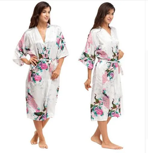 RB015 Satin Robes for Brides Wedding Robe Sleepwear Silk Pijama Casual Bathrobe Animal Rayon Long Nightgown Women Kimono XXXL