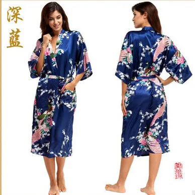 RB015 Satin Robes for Brides Wedding Robe Sleepwear Silk Pijama Casual Bathrobe Animal Rayon Long Nightgown Women Kimono XXXL