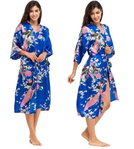 RB015 Satin Robes for Brides Wedding Robe Sleepwear Silk Pijama Casual Bathrobe Animal Rayon Long Nightgown Women Kimono XXXL