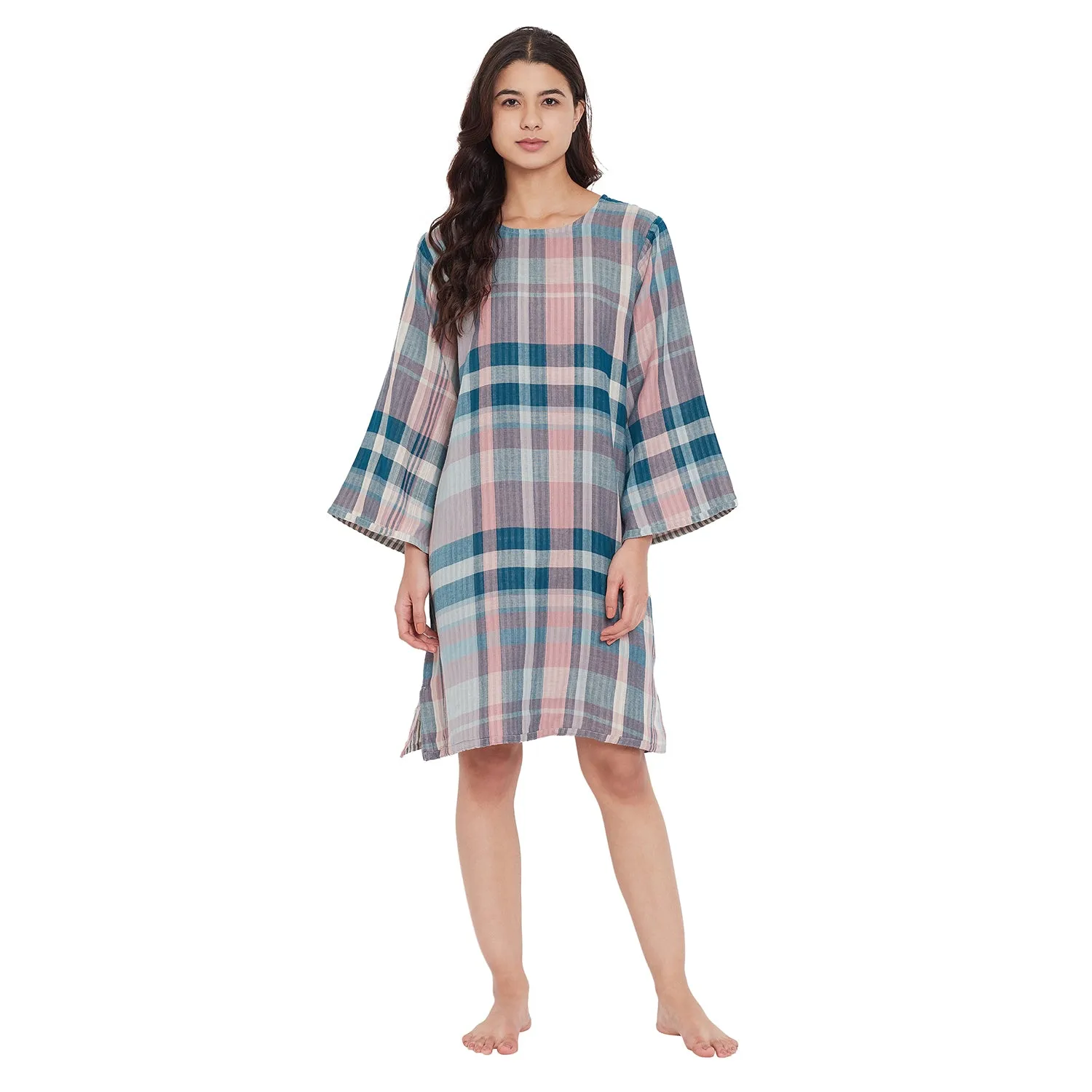 Reversible Cotton Checks Sleep Dress - (Clearance - Final Sale)