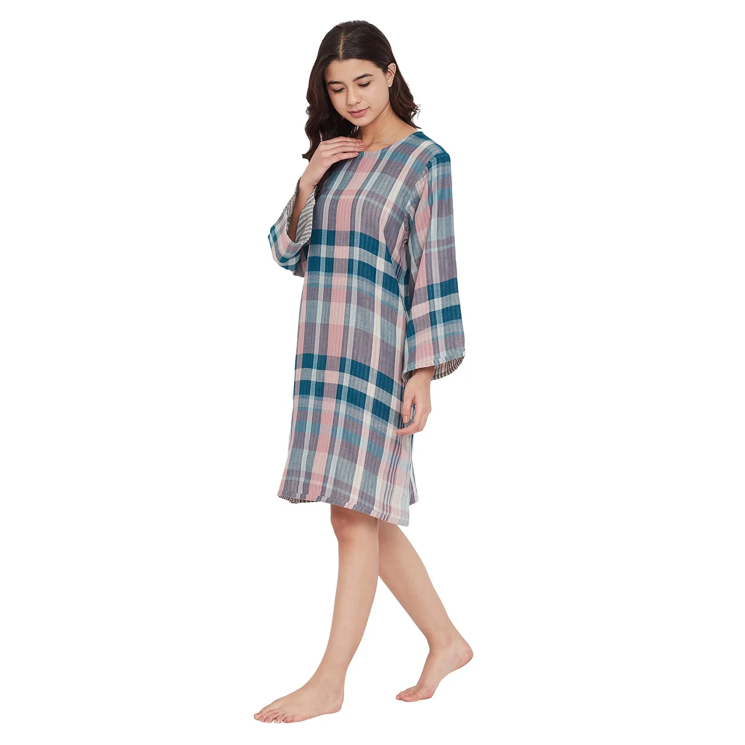 Reversible Cotton Checks Sleep Dress - (Clearance - Final Sale)