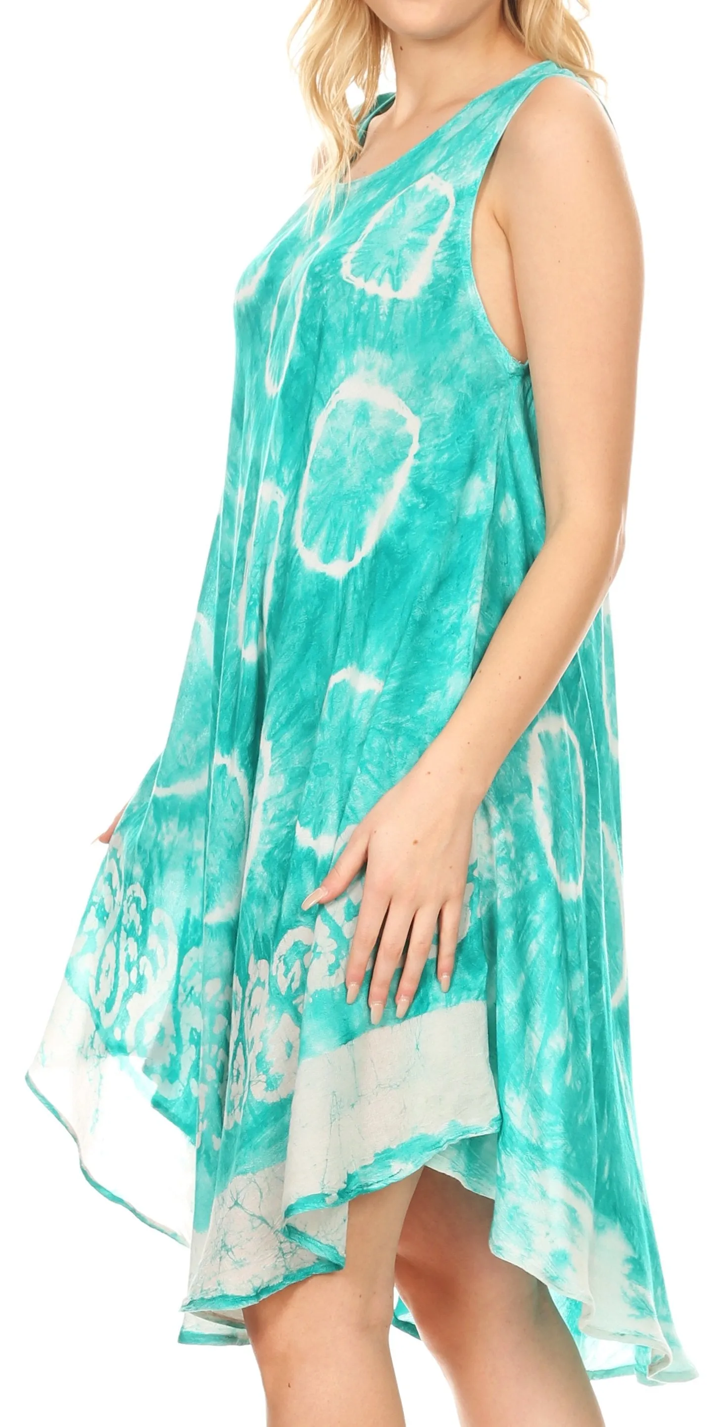 Sakkas Marlena Women's  Swing Sleeveless Tie Dye with Batik Nightgown Dress Cover