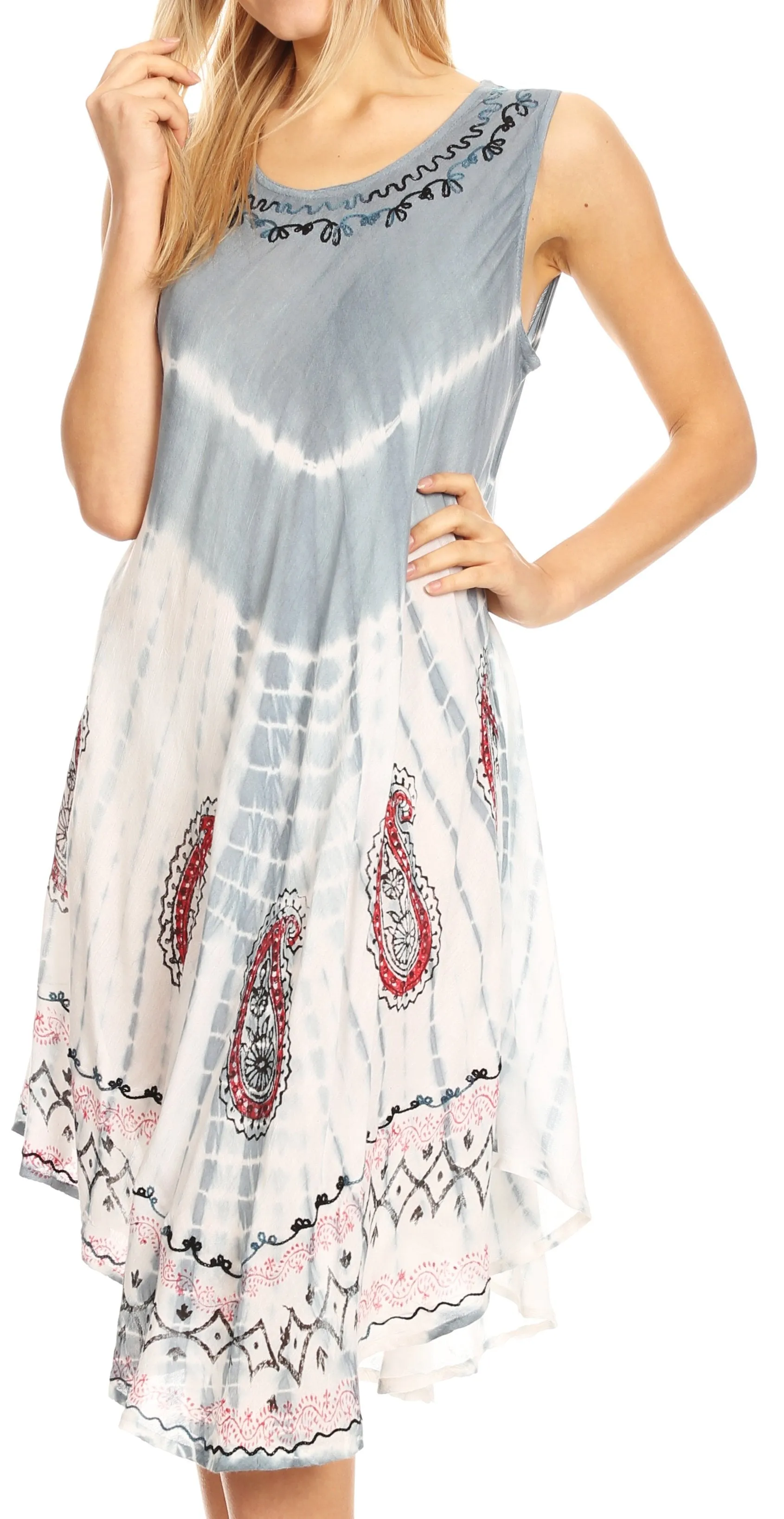 Sakkas Violeta Women's Tie Dye Paisley Caftan Midi Sleeveless Tank Dress  Cover Up