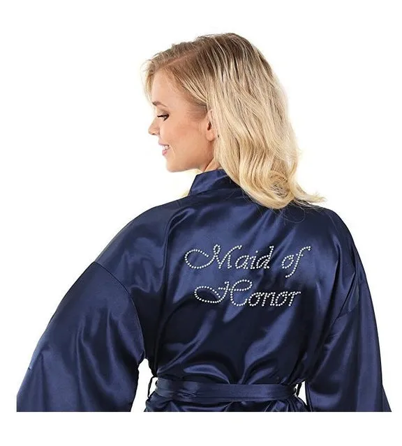 Satin Faux Silk Wedding Bride Bridesmaid Robes,White Bridal Dressing Gown/ Kimono Bathrobes,"BRIDE""BRIDE MAID" Graphic on Back