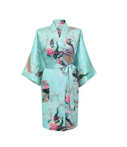 Silk Satin Wedding Bride Bridesmaid Robe Floral Bathrobe Short Kimono Robe Night Robe Bath Robe Fashion Dressing Gown For Women