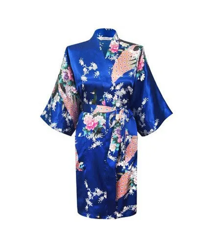 Silk Satin Wedding Bride Bridesmaid Robe Floral Bathrobe Short Kimono Robe Night Robe Bath Robe Fashion Dressing Gown For Women