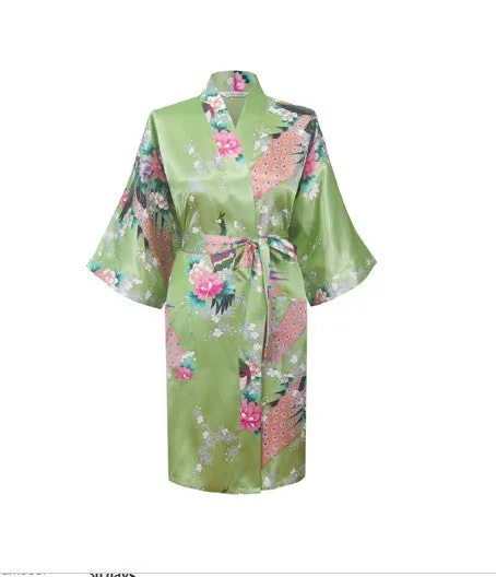 Silk Satin Wedding Bride Bridesmaid Robe Floral Bathrobe Short Kimono Robe Night Robe Bath Robe Fashion Dressing Gown For Women