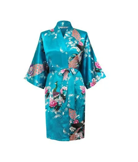 Silk Satin Wedding Bride Bridesmaid Robe Floral Bathrobe Short Kimono Robe Night Robe Bath Robe Fashion Dressing Gown For Women