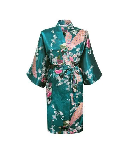 Silk Satin Wedding Bride Bridesmaid Robe Floral Bathrobe Short Kimono Robe Night Robe Bath Robe Fashion Dressing Gown For Women