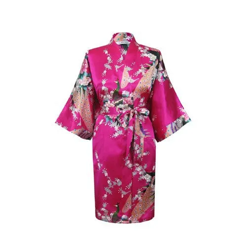 Silk Satin Wedding Bride Bridesmaid Robe Floral Bathrobe Short Kimono Robe Night Robe Bath Robe Fashion Dressing Gown For Women