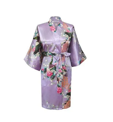 Silk Satin Wedding Bride Bridesmaid Robe Floral Bathrobe Short Kimono Robe Night Robe Bath Robe Fashion Dressing Gown For Women