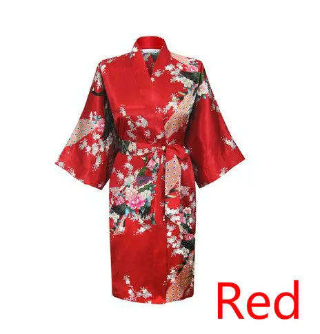 Silk Satin Wedding Bride Bridesmaid Robe Floral Bathrobe Short Kimono Robe Night Robe Bath Robe Fashion Dressing Gown For Women