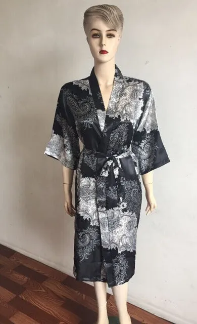 Silk Satin Wedding Bride Bridesmaid Robe Floral Bathrobe Short Kimono Robe Night Robe Bath Robe Fashion Dressing Gown For Women