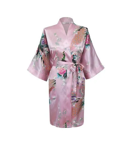 Silk Satin Wedding Bride Bridesmaid Robe Floral Bathrobe Short Kimono Robe Night Robe Bath Robe Fashion Dressing Gown For Women