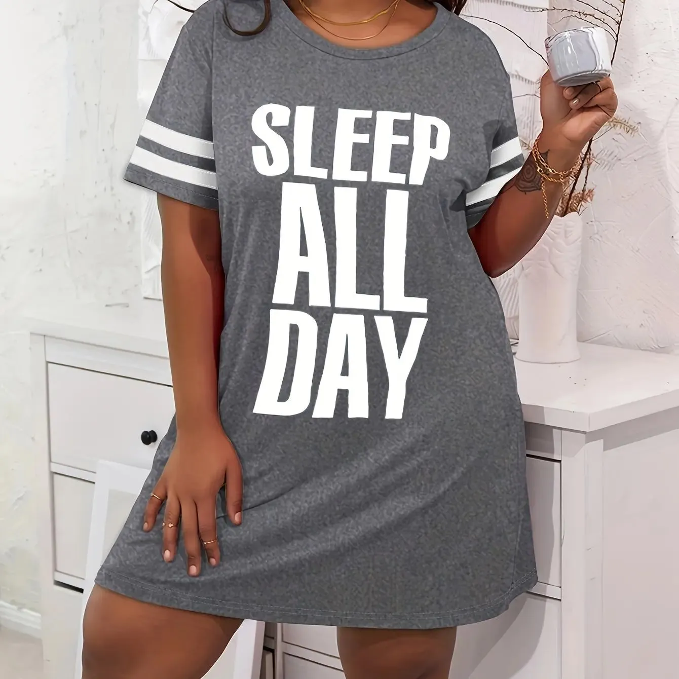 Sleep All Day Printed Women's Nightgowns High Stretch Comfortable Pajamas Women's Summer Home Dress Plus Size Halter Dress