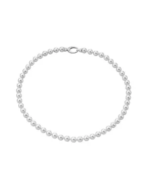 Sterling Silver Rhodium Plated Necklace for Women with Organic Pearl, 7mm Round White Pearl, 19.6" Length, Lyra Collection