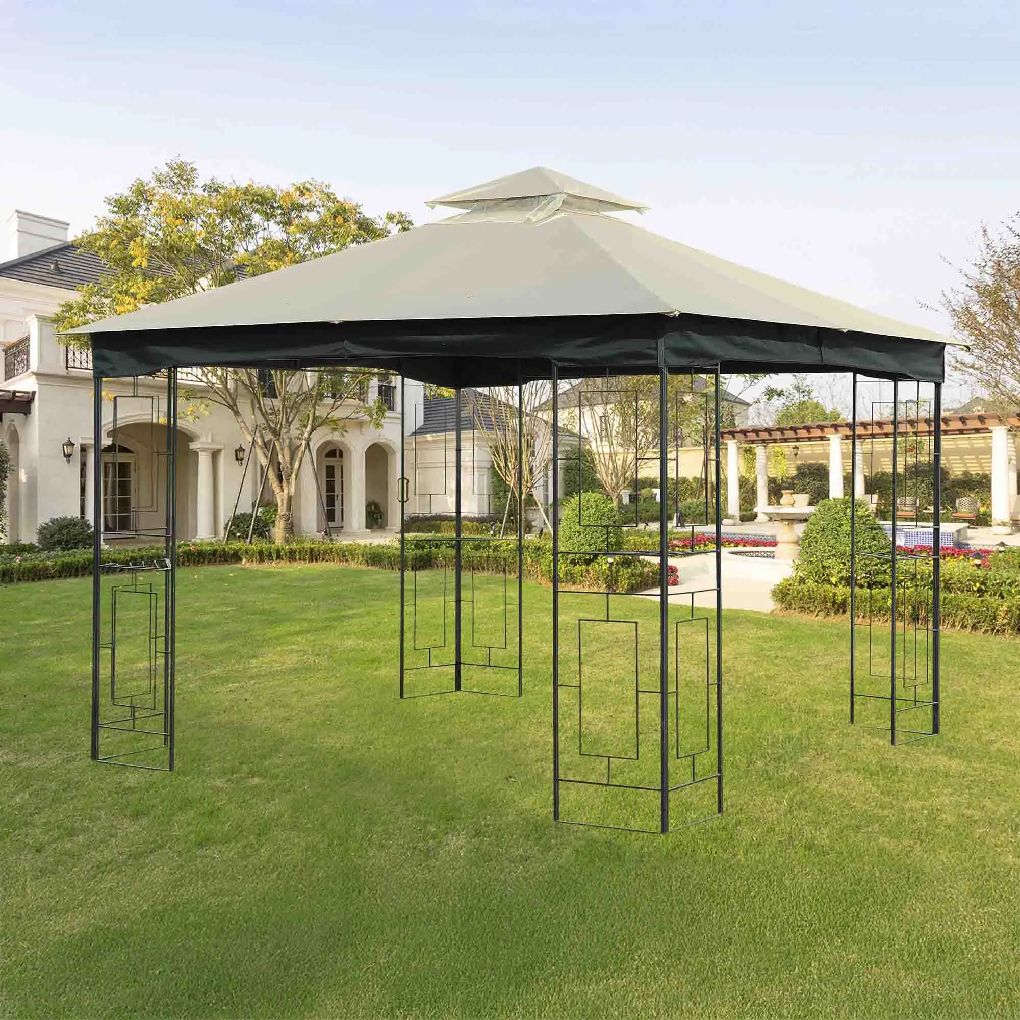 SUNJOY 10x10  2-Tier Steel Soft Top Gazebo with Polyester Roof