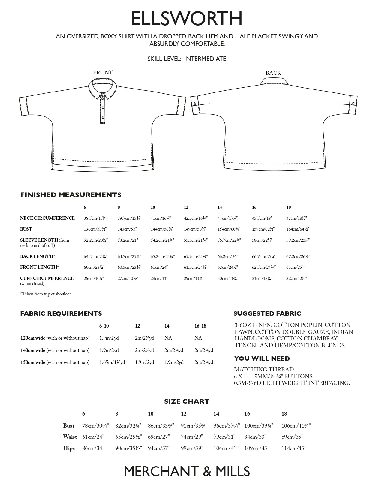 The Ellsworth Shirt - UK 6-18 - Sewing Pattern | Merchant & Mills